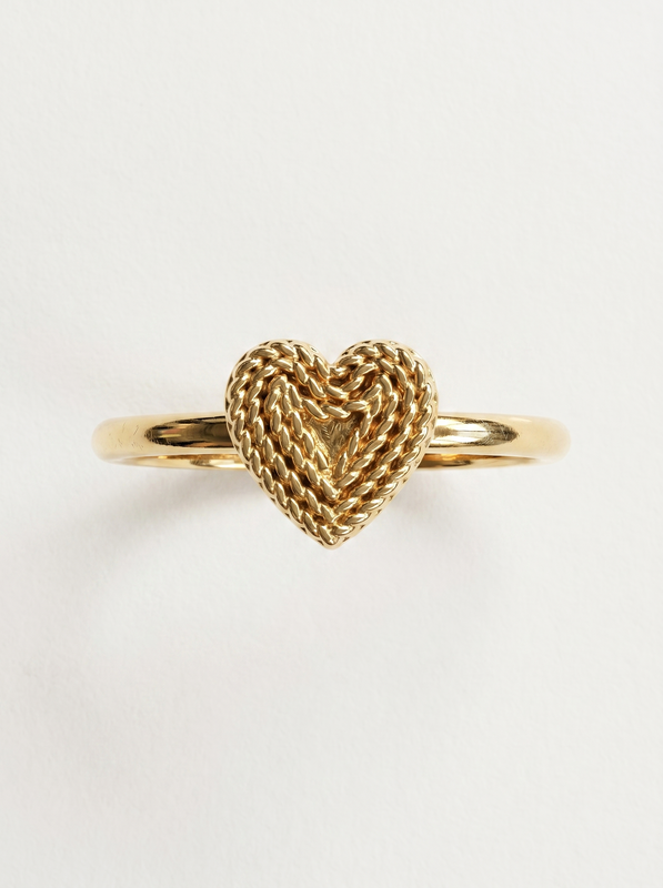 Beaded Heart Outline Gold Ring — Top View