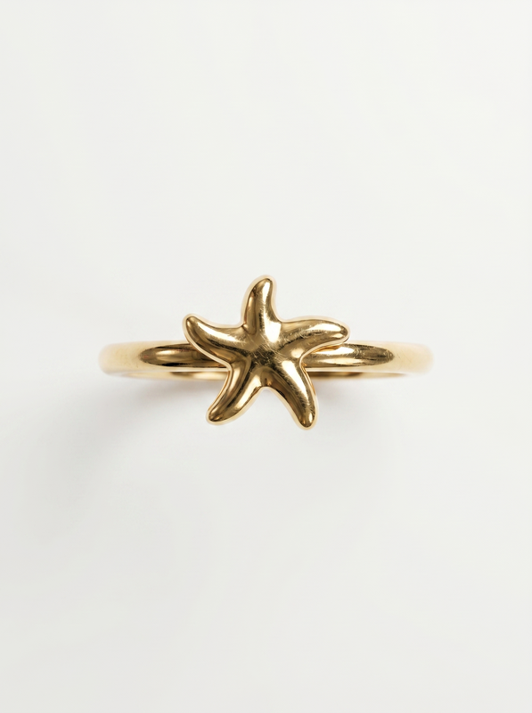 Ribbed Horn Crescent Gold Ring — Top View