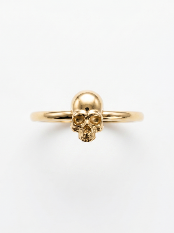 Rose Crown Skull Gold Ring — Top View