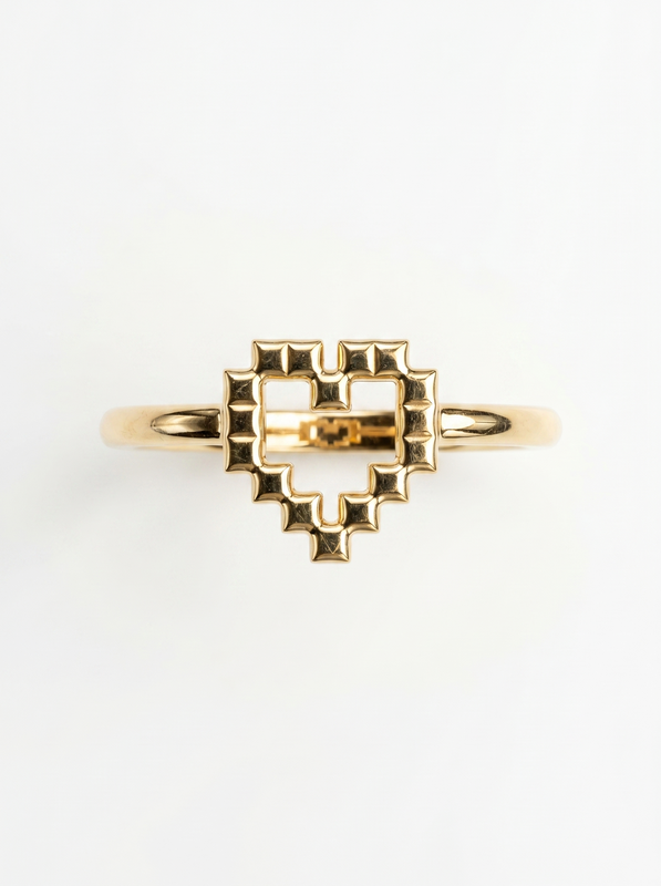 Studded Heart Gold Ring — Top View