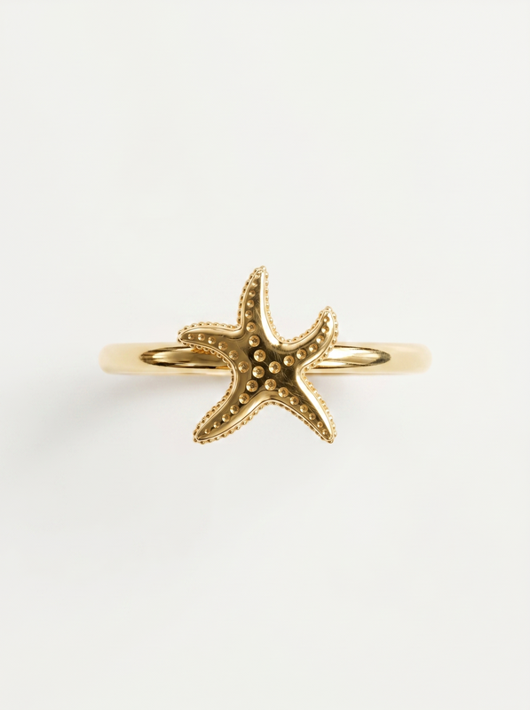 Polished Starfish Gold Ring — Top View