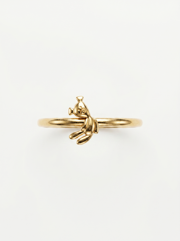 Sitting Teddy Bear Gold Ring — Top View
