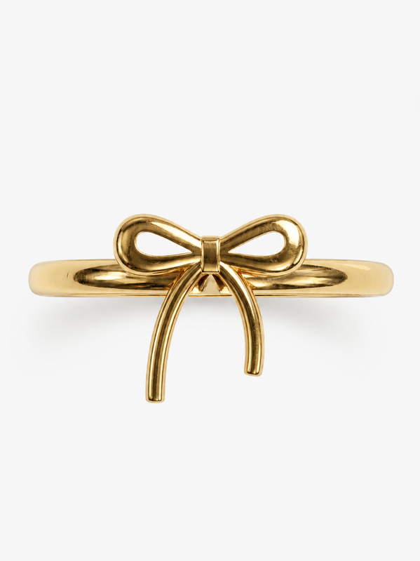 Trailing Ribbon Bow Gold Ring — Top View