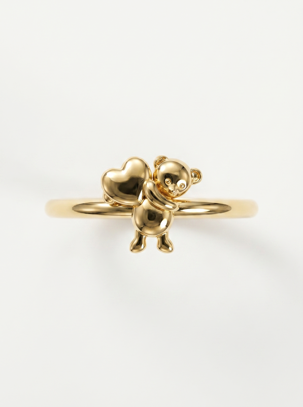 Playful Teddy Bear Gold Ring — Top View