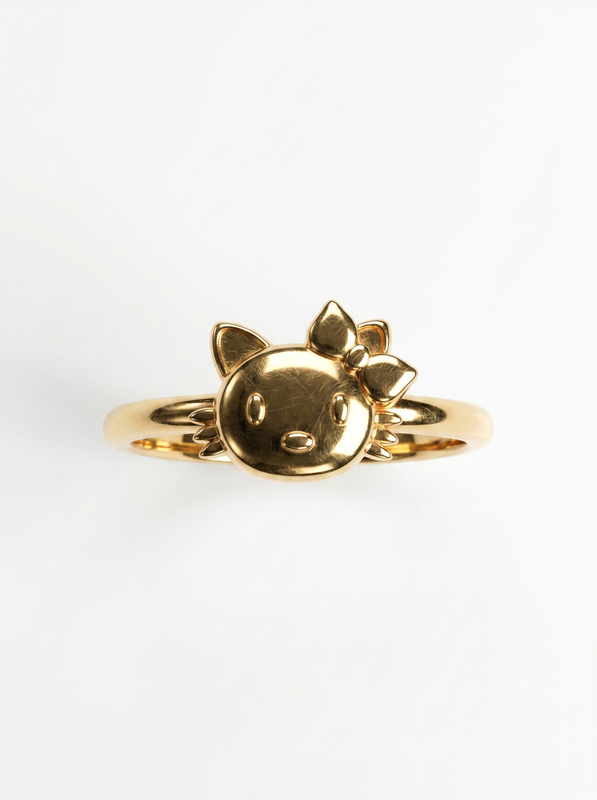Bow Kitten Face Gold Ring — Top View