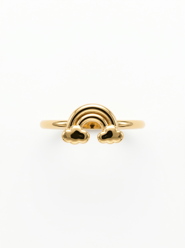Rainbow with Clouds Gold Ring — Top View