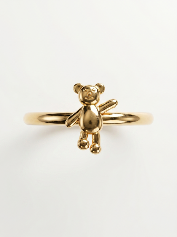 Standing Plush Bear Gold Ring — Top View