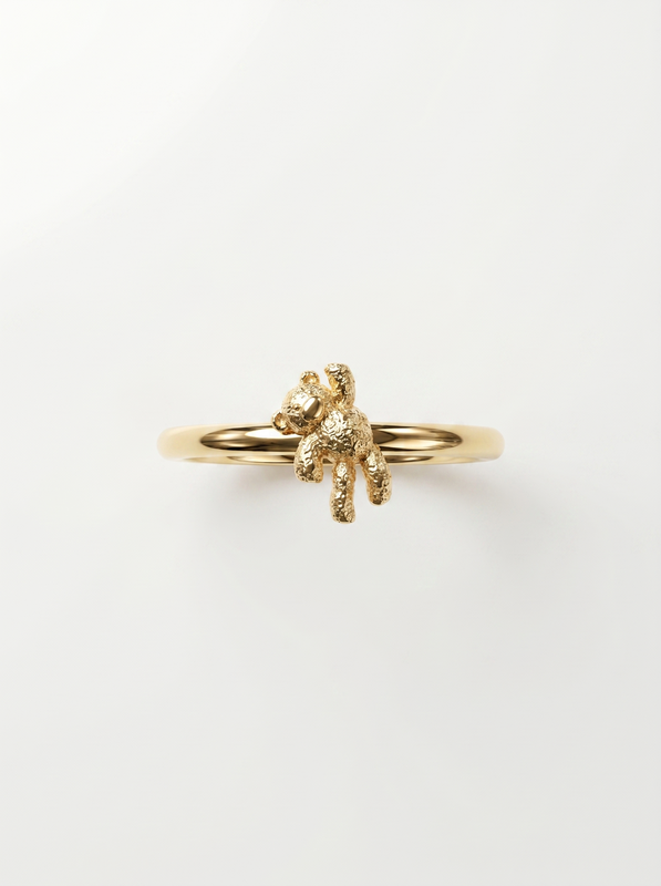 Polished Teddy Bear Gold Ring — Top View