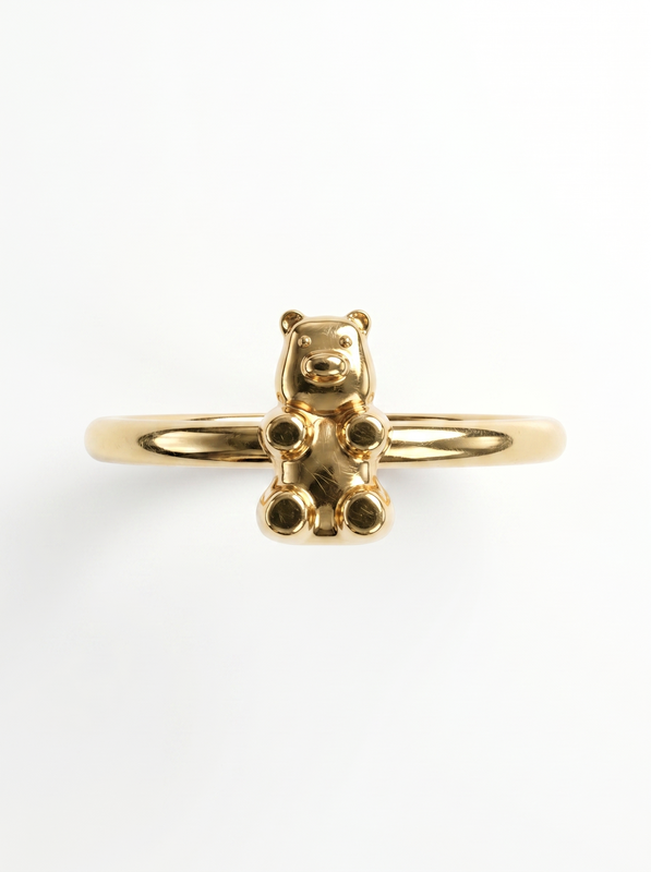Textured Teddy Bear Gold Ring — Top View