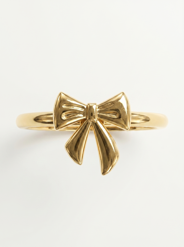 Waving Teddy Bear Gold Ring — Top View