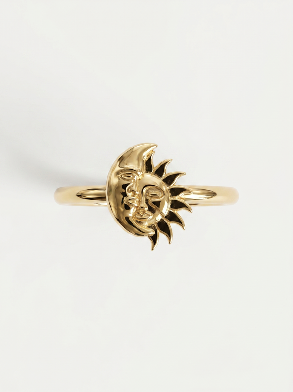 Golden Sun Face Gold Ring — Top View