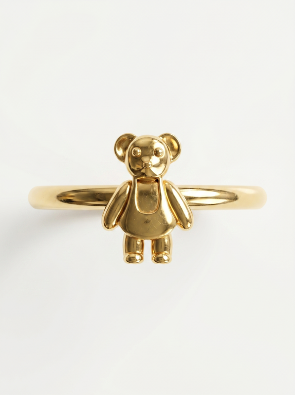 Sitting Textured Bear Gold Ring — Top View