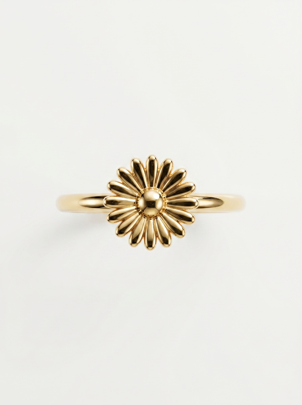 Rose Crown Skull Gold Ring (II) — Top View