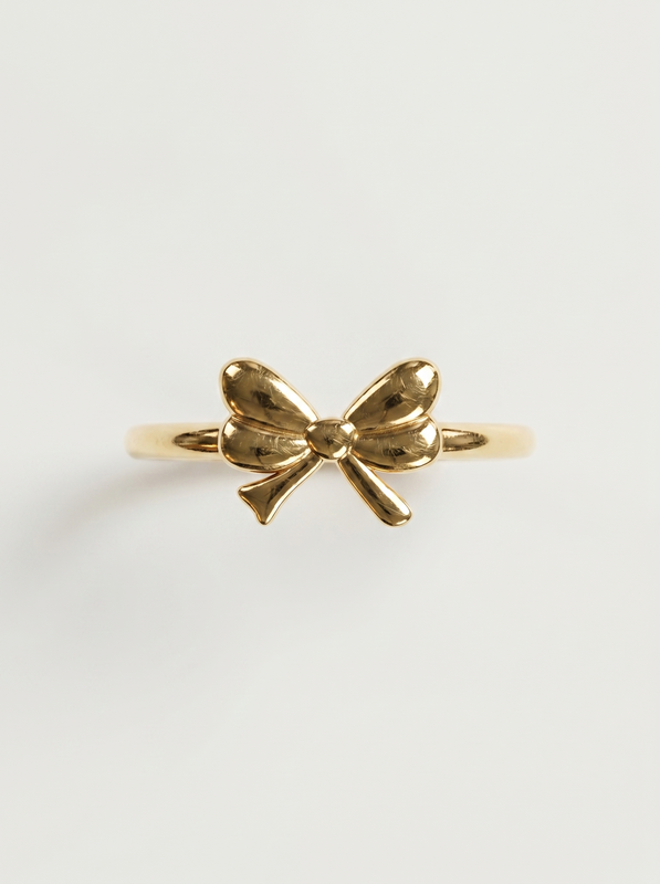 Silk Ribbon Bow Gold Ring — Top View