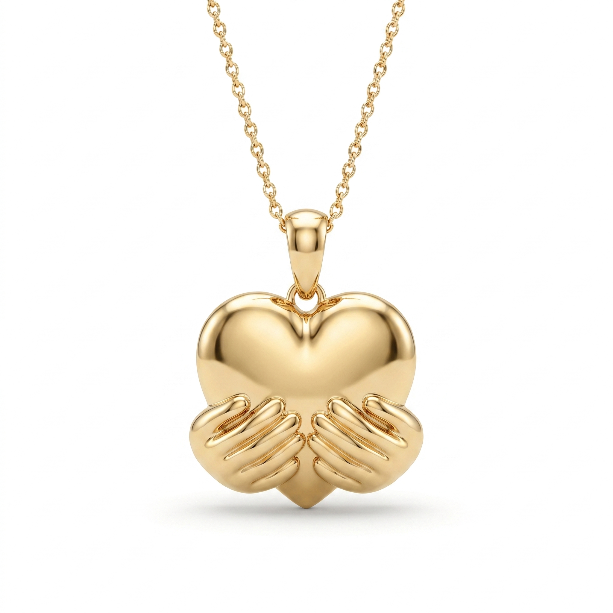 Heart in Hands Gold Pendant Necklace