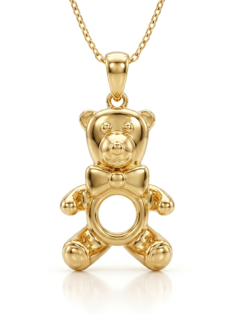 Bear with Hoop Gold Pendant Necklace